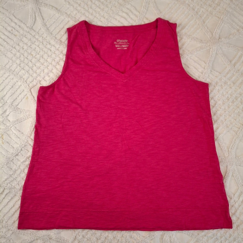 Chicos Size 2 Womens Large Tank Top Pink V-Neck Ultimate Tee Cotton Modal Slub